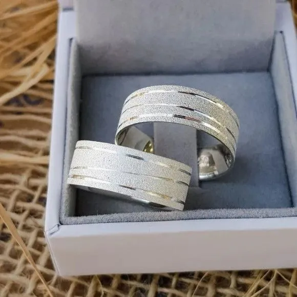 Par Alianças Prata 950 Namoro 8mm + Anel Compromisso - artesanato feito à mão por TM JOIAS