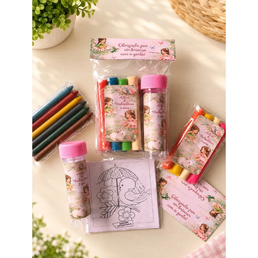 Kit Massinha + Giz + Bolha Jardim Encantado Personalizado - artesanato de Artmanha Lembrancinhas