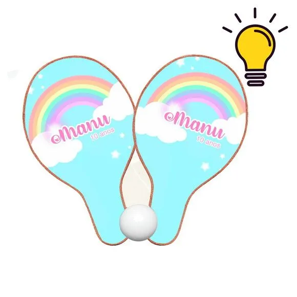 Raquete Ping Pong - Arco Iris - feito à mão por Mi Papelaria Criativa
