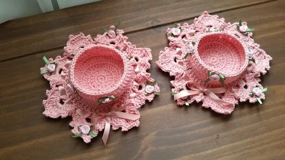 Conjunto de Porta Velas em Crochê Pêssego - foto 2