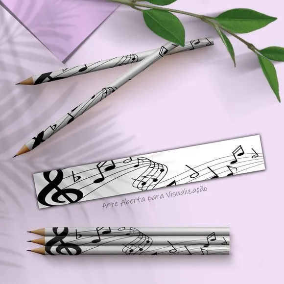 Lápis - Notas Musicais Personalizado - feito à mão por Mi Papelaria Criativa
