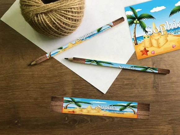 Lápis Praia Personalizado - feito à mão por Mi Papelaria Criativa