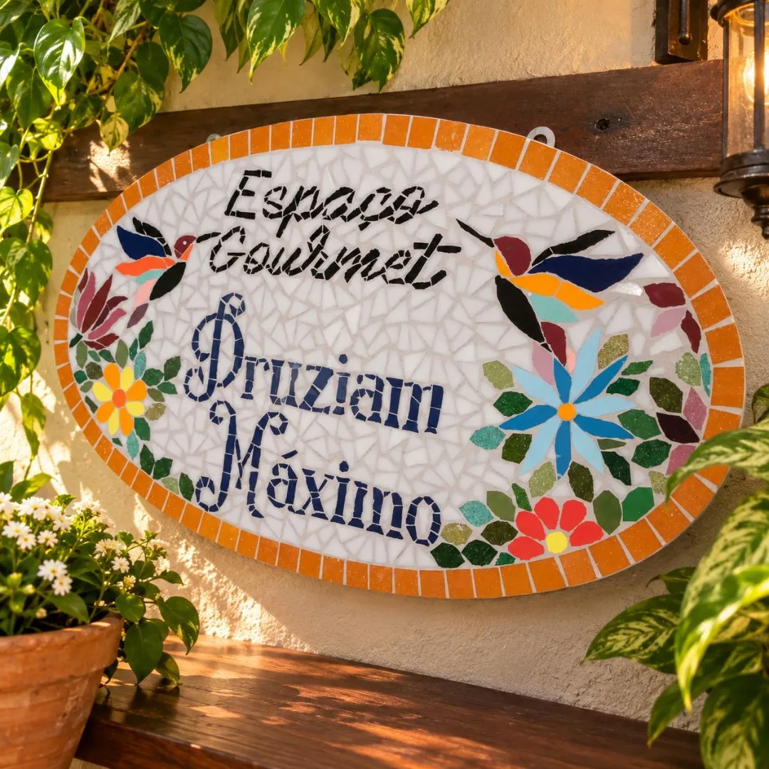 Placa Mosaico Espaço Gourmet - artesanato feito à mão por Crismosaico & madeiras