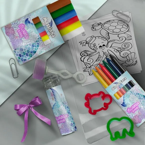 Kit Massinha Infantil Calda de Sereia Personalizado - feito à mão por Mi Papelaria Criativa
