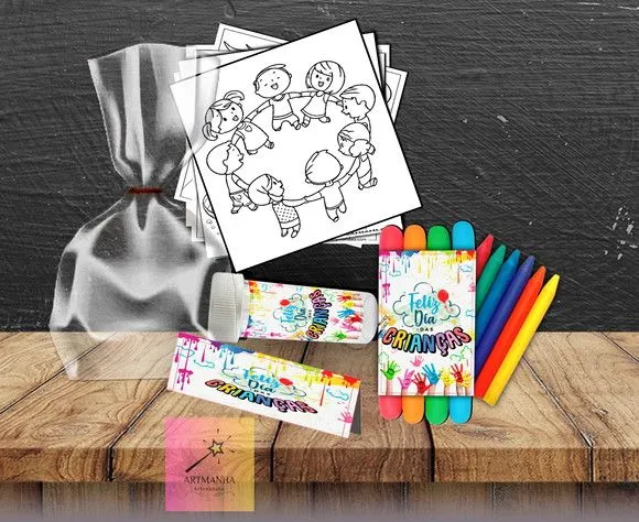 Kit Massinha + Giz + Bolha Dia das Criancas Personalizado - feito à mão por Artmanha Lembrancinhas