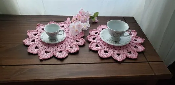 Mini Sousplat em Crochê Café, Chá, Sobremesa Rosa - foto 3