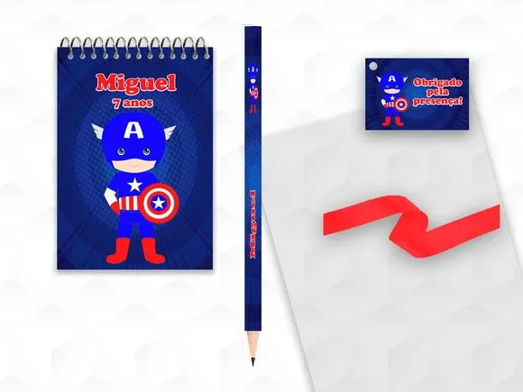 Bloquinho com Lápis Capitão América Cute Personalizado - artesanato feito à mão por creativitybynina