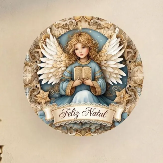 Placa decorativa MDF 35 cm Guirlanda de Natal enfeite de porta Anjo - foto 2