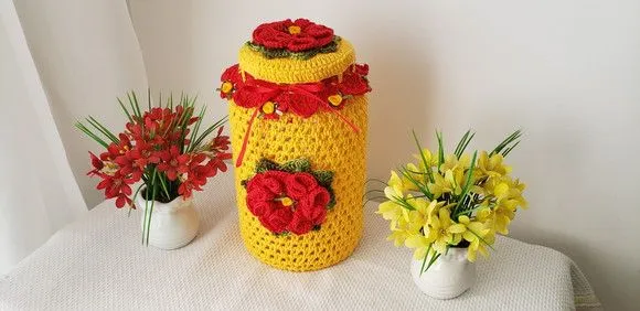 Capa para Pote de Conserva 3200 ml Crochê Amarelo - foto 4