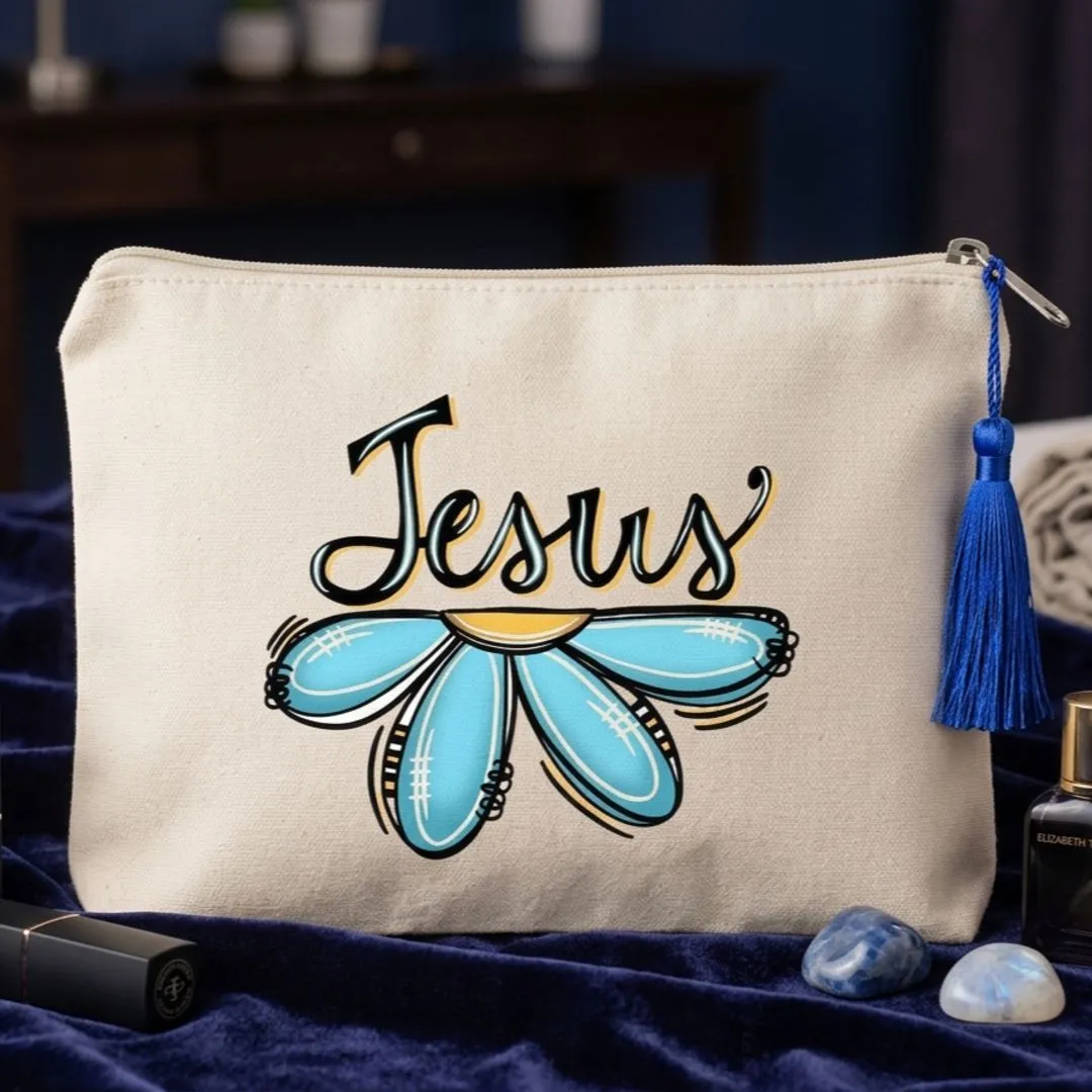 Nécessaire de algodão 15x20 cm com tassel Jesus - artesanato feito à mão por Limão e Amora Festas