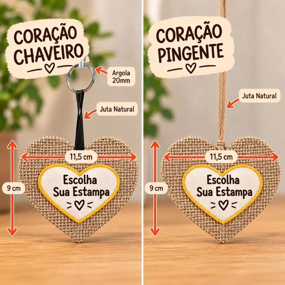 Coração Pingente de Natal e Ocasiões - Juta Natural com Enchimento - Lembrancinha e Brinde - Chaveiro - foto 4