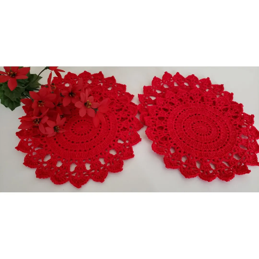 Jogo de Toalhinhas em Crochê Vermelho (20 cm) - foto 4
