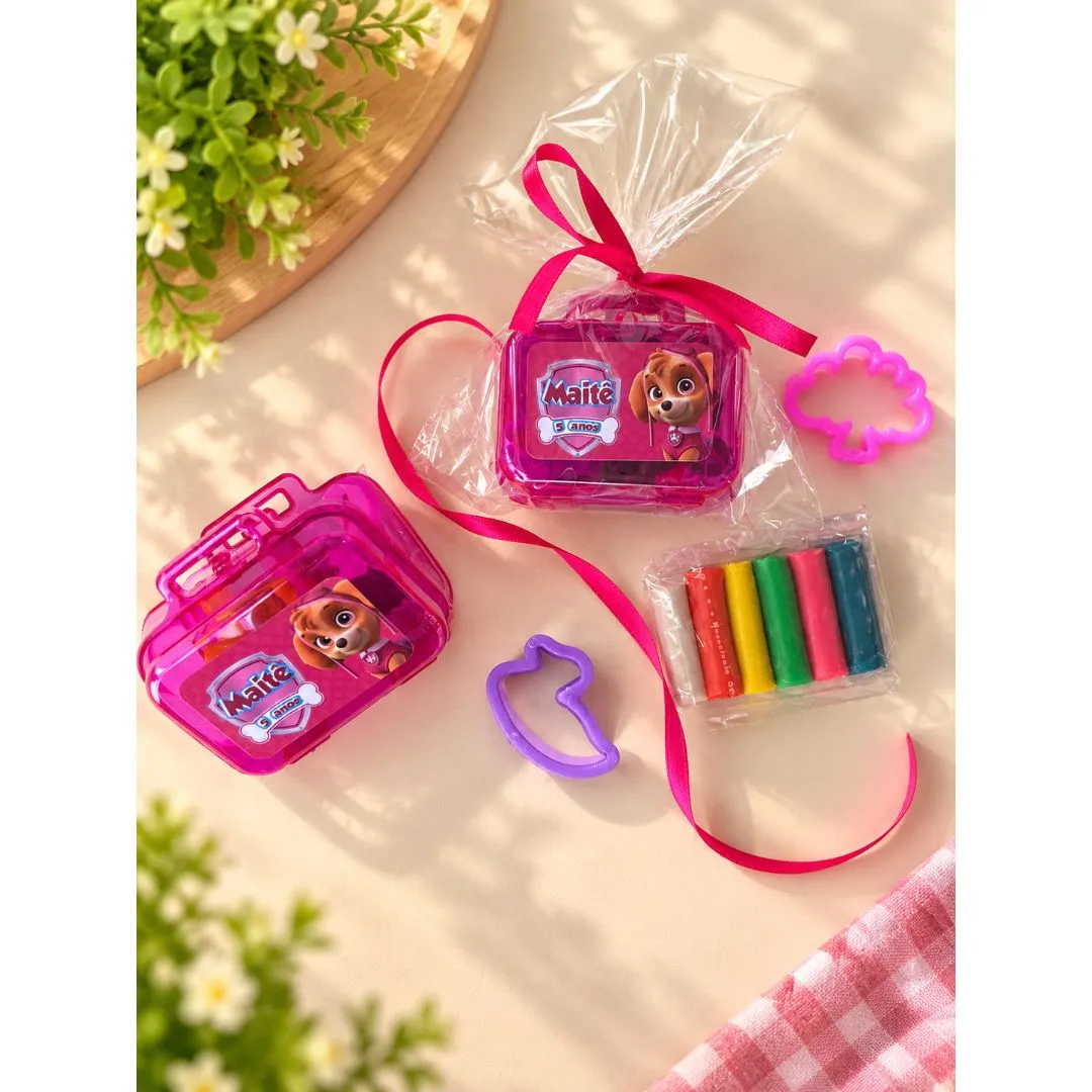 Mini Maleta com Massinhas Patrulha Canina Rosa Personalizada - artesanato de Artmanha Lembrancinhas