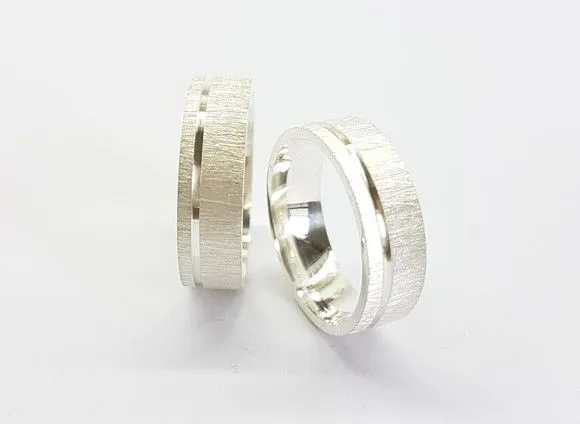 Par Alianças de Namoro Prata 950 6mm + Anel Solitário - artesanato feito à mão por TM JOIAS