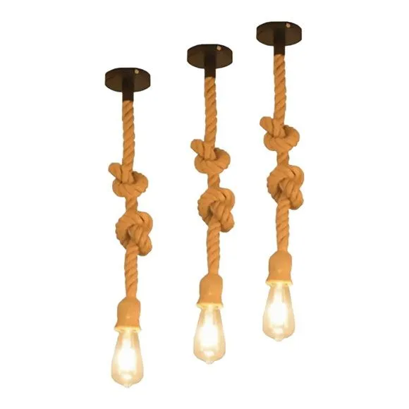 03 Luminária Pendente Design Rustico Corda Natural Bocal E27 - foto 3