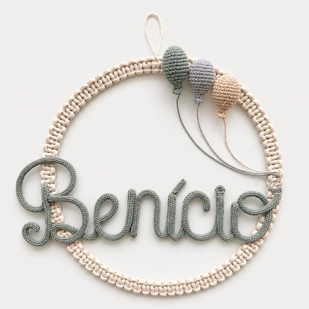 Porta Maternidade Balões + Nome Personalizado em tricotin Guirlanda Macrame - foto 3