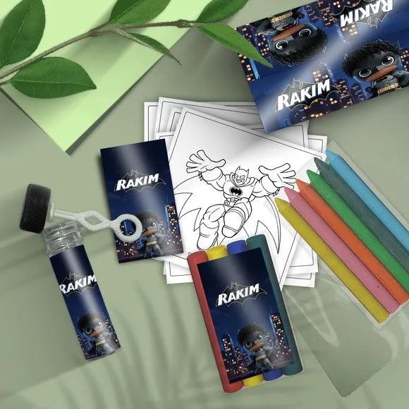 Kit Massinha + Giz + Bolha - Batman Personalizado - feito à mão por Mi Papelaria Criativa