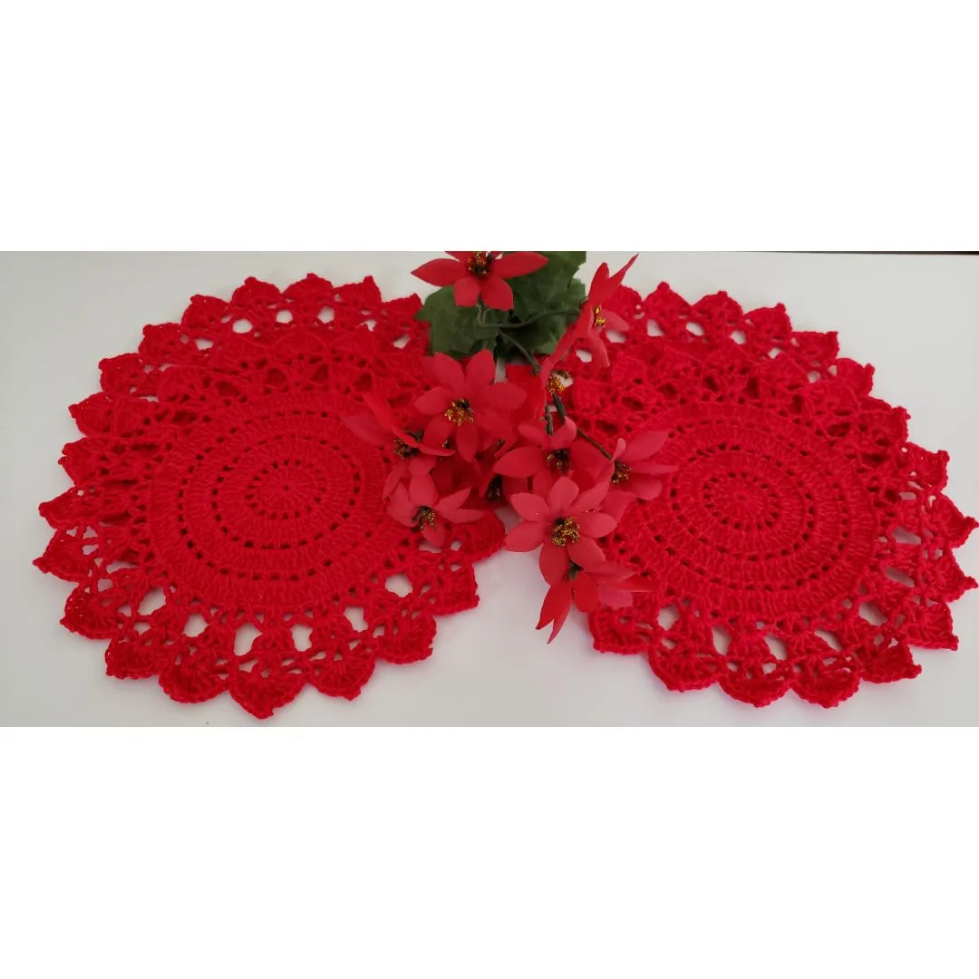 Jogo de Toalhinhas em Crochê Vermelho (20 cm) - foto 5