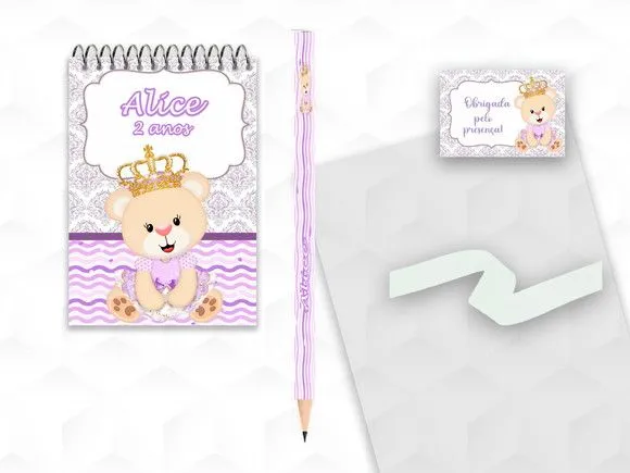 Bloquinho com Lápis Ursinha Princesa Personalizado - artesanato feito à mão por creativitybynina
