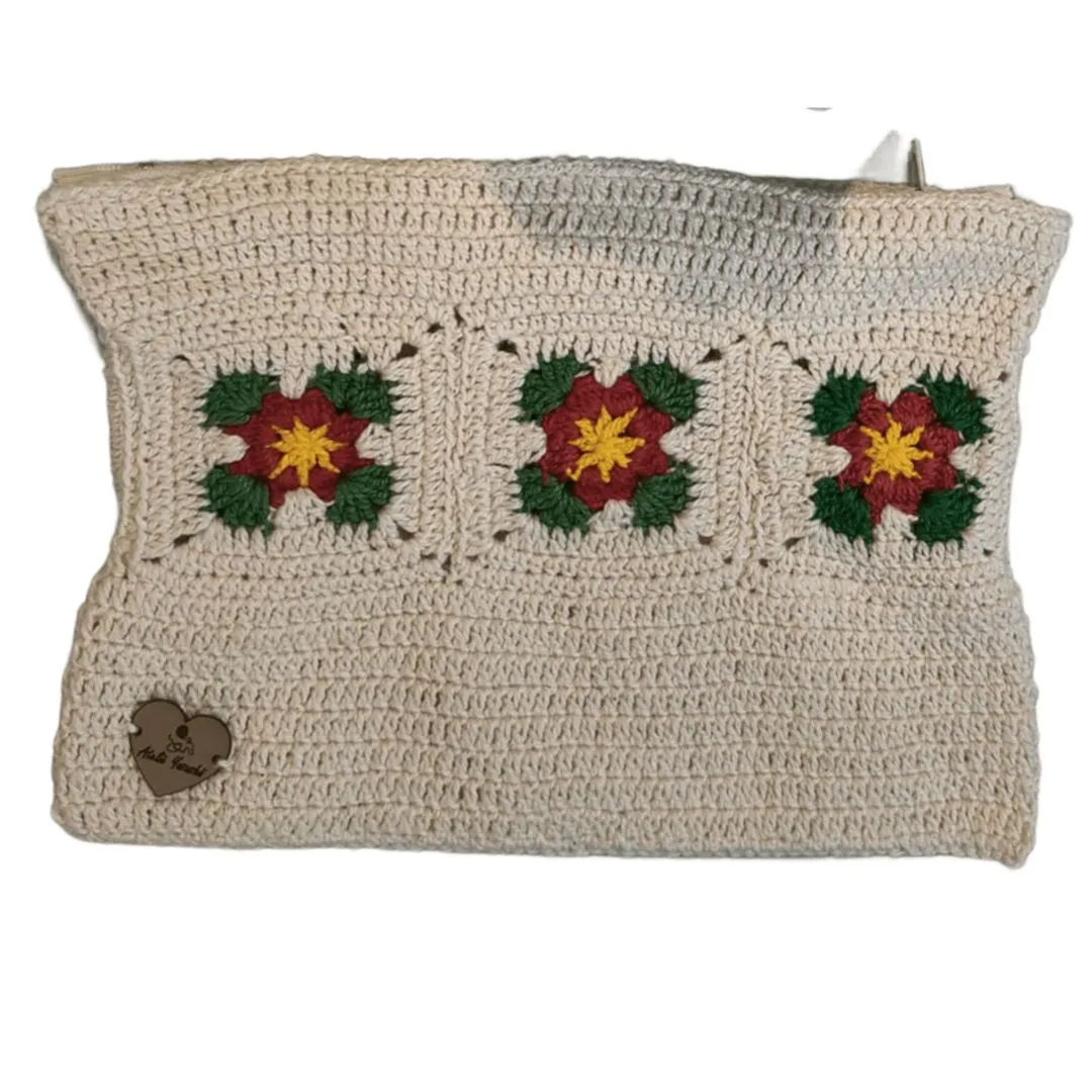 Necessaire de Crochê com Flores 22x17cm - Cru - Presente de Natal - foto 3
