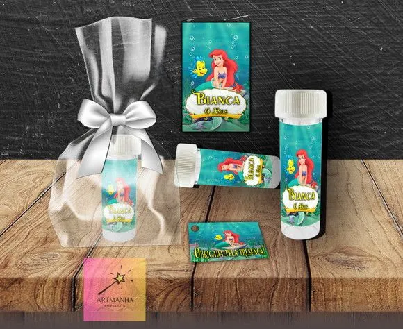 Bolha de Sabão Ariel Personalizada - feito à mão por Artmanha Lembrancinhas