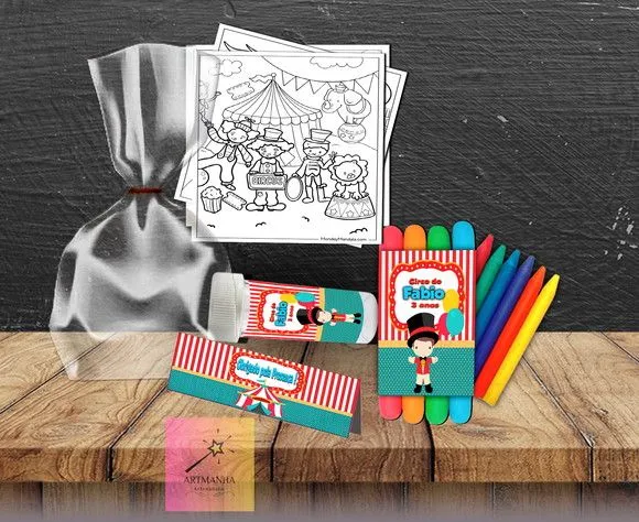 Kit Massinha + Giz + Bolha Circo Vermelho Personalizado - feito à mão por Artmanha Lembrancinhas