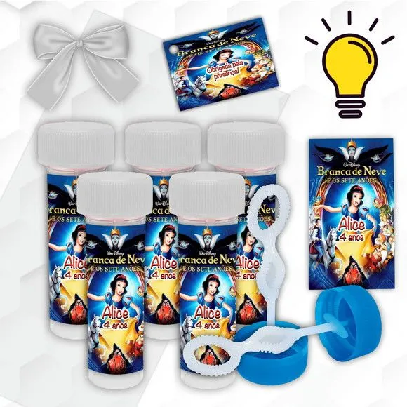 Bolinha de Sabão Branca de Neve Personalizada - artesanato feito à mão por Mi Papelaria Criativa