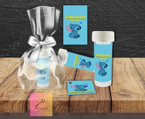 Bolha de Sabão Stitch Personalizada - artesanato feito à mão por Artmanha Lembrancinhas