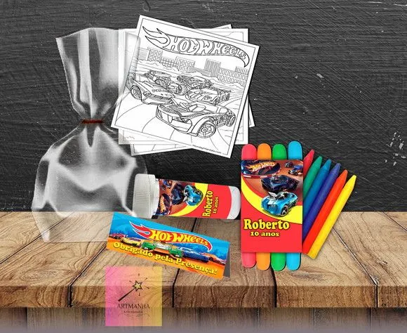Kit Massinha + Giz + Bolha Hotwheels Personalizado - artesanato feito à mão por Artmanha Lembrancinhas