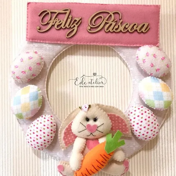 Guirlanda de Páscoa em Feltro 35cm - artesanato feito à mão por edeatelier