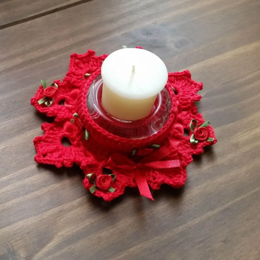 Par de Porta Velas em Crochê Vermelho - foto 2
