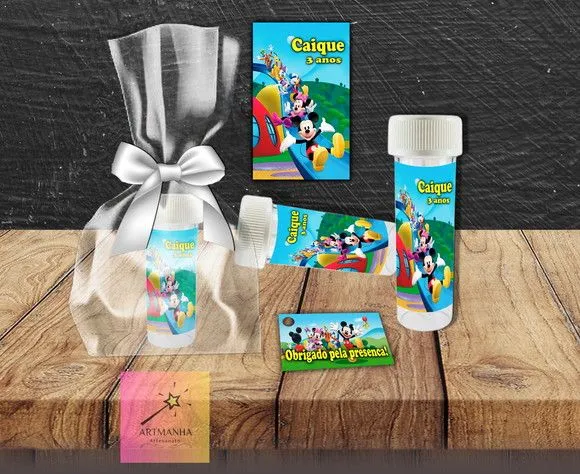 Bolha de Sabão Turma do Mickey Personalizada - feito à mão por Artmanha Lembrancinhas