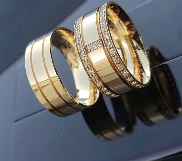 Par Alianças de Noivado Moeda Antiga 8mm + Anel Solitário - artesanato feito à mão por TM JOIAS