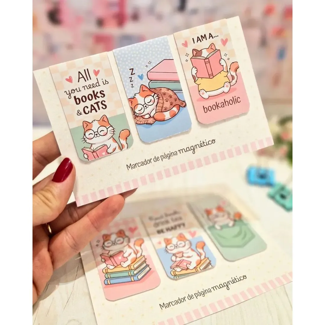 Marcador de Página Magnético Kit Com 03 - Gatinhos Fofos 2 - artesanato de Emejhu Personalizados