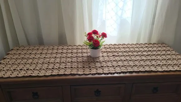Trilho de Mesa em Crochê com Tassel Caqui - foto 3
