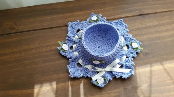 Conjunto de Porta Velas em Crochê Serenity Azul - foto 4