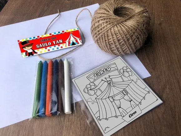 Kit Giz de cera Circo Personalizado - feito à mão por Mi Papelaria Criativa
