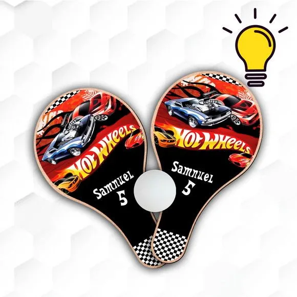 Raquete Ping Pong Hotwheels Personalizada - feito à mão por Mi Papelaria Criativa