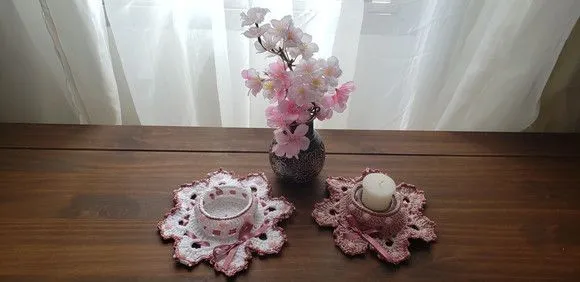 Conjunto de Porta Velas em Crochê Camafeu - foto 2