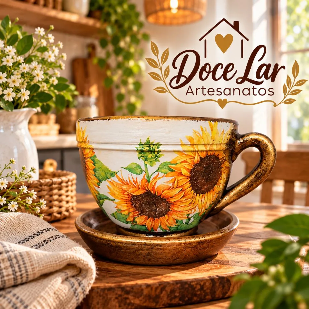 Vaso de Planta Tipo Xícara de Cerâmica Tamanho Médio Artesanal Rústica Girassol - foto 4