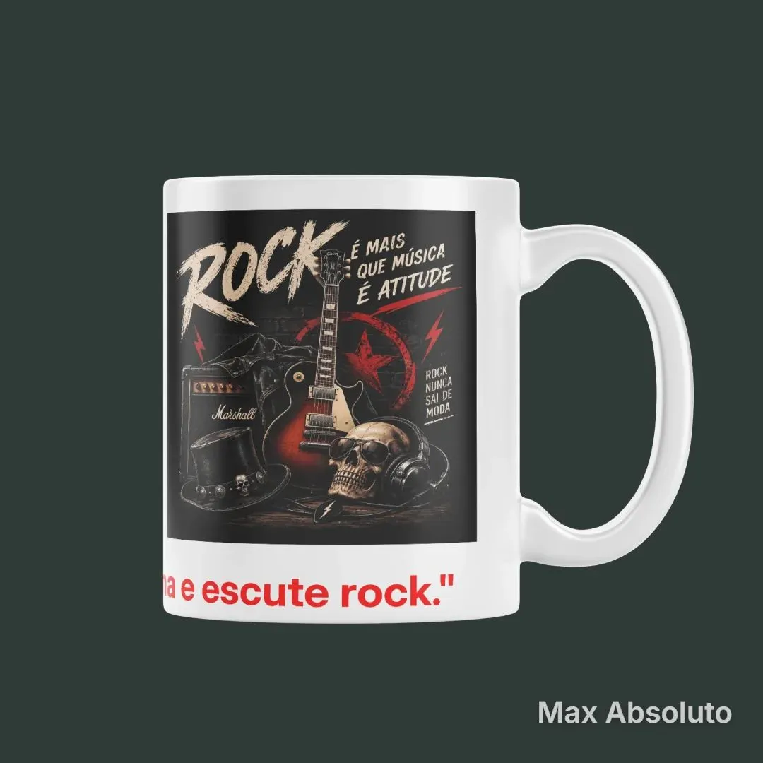 Caneca Porcelana Estampa Rock Guitarra Caveira 325ml - artesanato de Max Absoluto