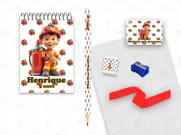 Bloquinho+ Borracha e Apontador Bombeiro Personalizada - artesanato feito à mão por creativitybynina