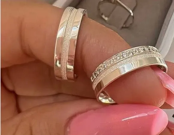 Par Alianças de Namoro Prata 950 6mm + Anel Solitário - artesanato feito à mão por TM JOIAS