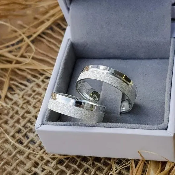Par Alianças Prata 950 Namoro 6mm + Anel Compromisso - artesanato feito à mão por TM JOIAS