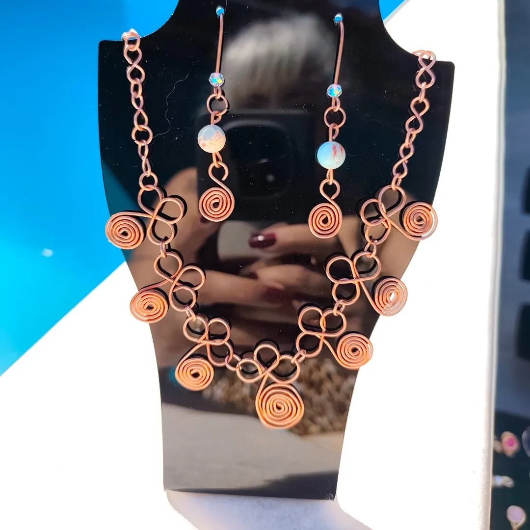 Conjunto Day em cobre 100%puro - artesanato feito à mão por Aurea cristais bijuterias