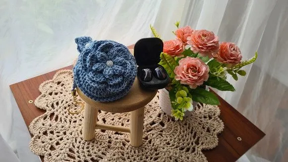 Case em Crochê para Fone de Ouvidos Azul Aquário - foto 4
