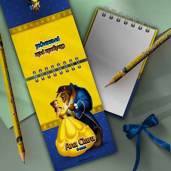 Bloco Anotações - Bela e a Fera Personalizado - artesanato feito à mão por Mi Papelaria Criativa
