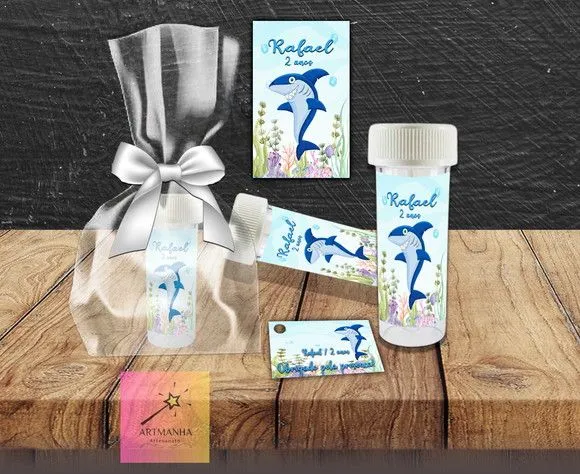 Bolha de Sabão Tubarão Personalizada - feito à mão por Artmanha Lembrancinhas