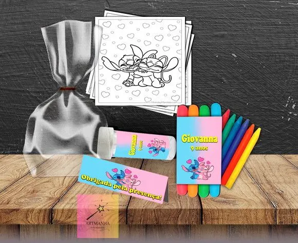 Kit Massinha + Giz + Bolha Stitch e Angel Personalizado