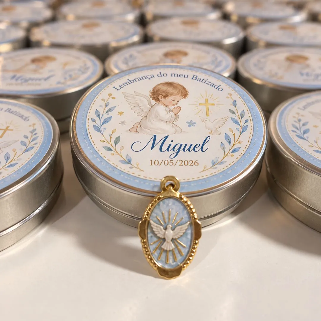 Mini Vela Aromática na Latinha Personalizada - Lembrancinha Batizado e Maternidade - artesanato de Casa Colombo Artesanal